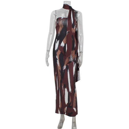 Elegant Spring Tube Top Sexy Bare Back Dress Printed Figure Elegant Slim Fit Maxi Dress