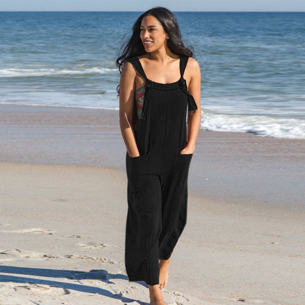 Women Clothing Summer Casual Loose Strap Jumpsuit Suspender Trousers Women