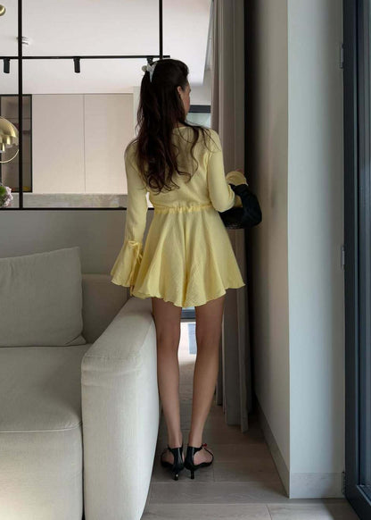 Lemon Aura - Flared Sleeve Button Romper