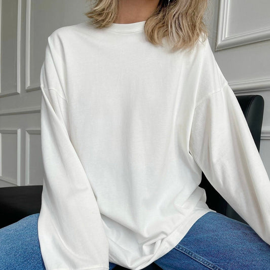Thread Cuff Cotton T Shirt Women Knitted Loose Long Sleeved Top