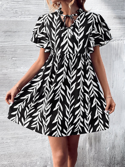 Women Clothing V-neck Printed High Waist Dress