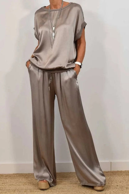 Spring Summer Trend Loose Shirt Wide Leg Pants Casual Two Piece Sets