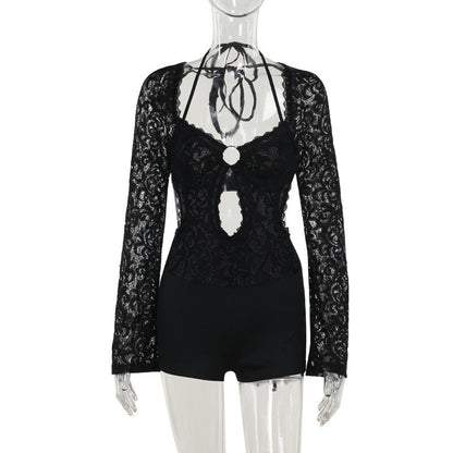 Autumn Elegant Sexy Slim Lace Long Sleeved Romper for Women
