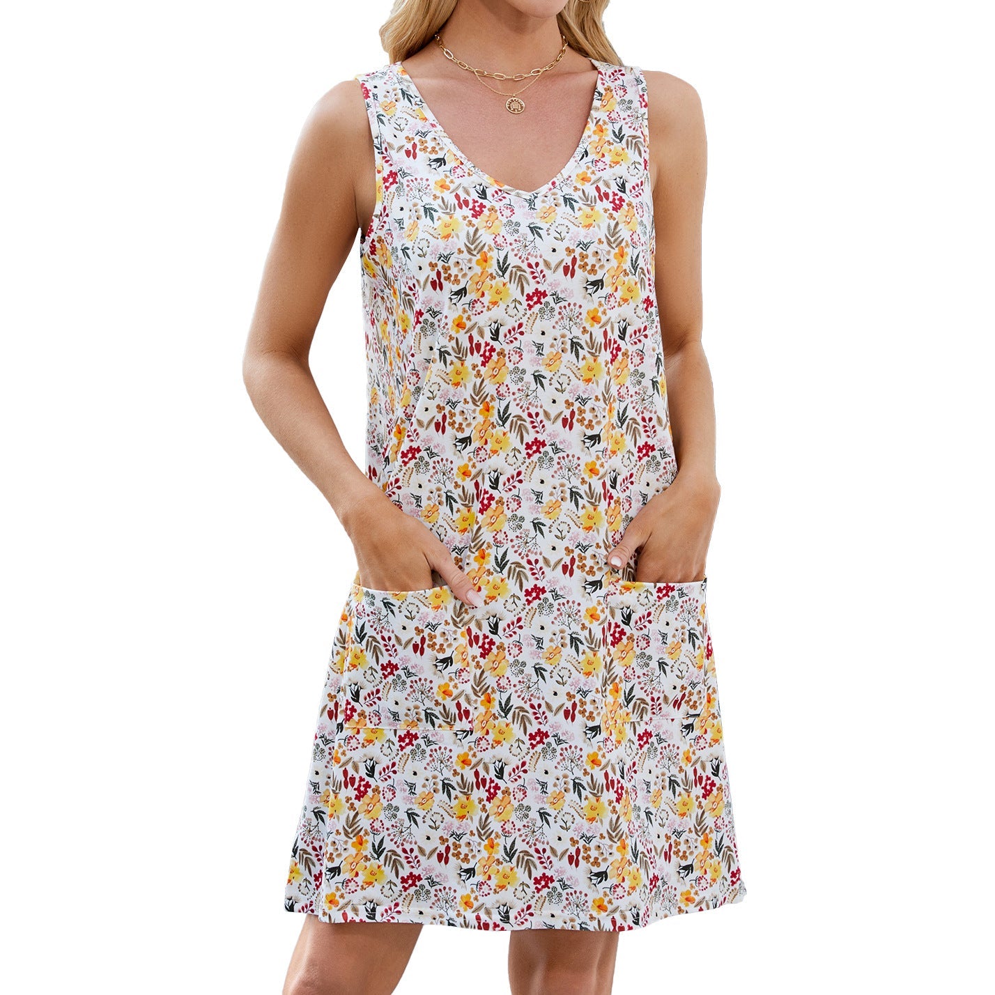 Spring Summer Printed Sling Loose Casual Sleeveless Dress
