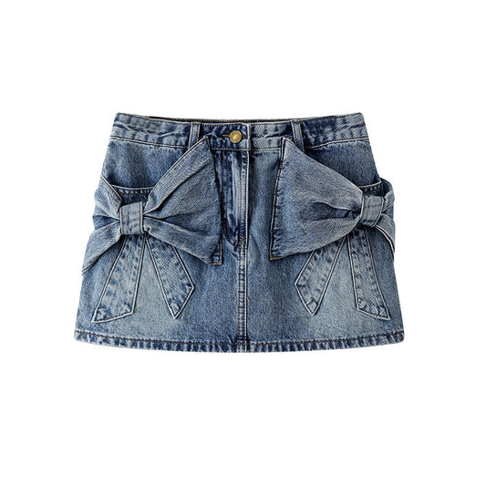 Kendyl Bow Denim Mini Skirt