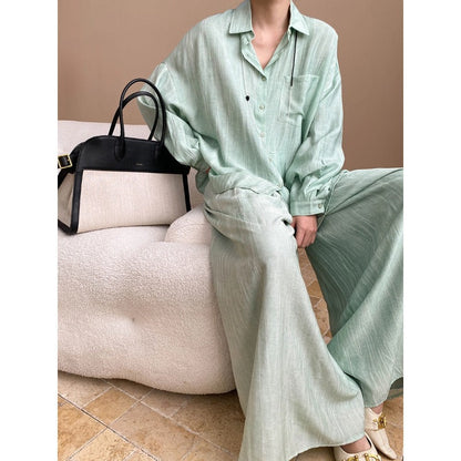 Early Spring Tencel Lyocell Fried Color Tie Dyed Loose Shirt Culottes Two Piece Sets