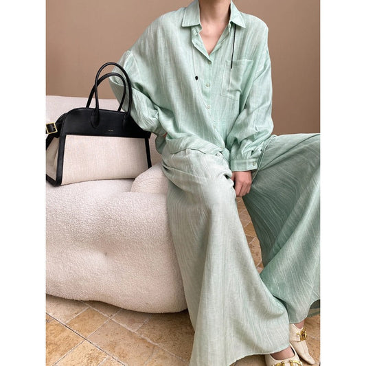 Early Spring Tencel Lyocell Fried Color Tie Dyed Loose Shirt Culottes Two Piece Sets