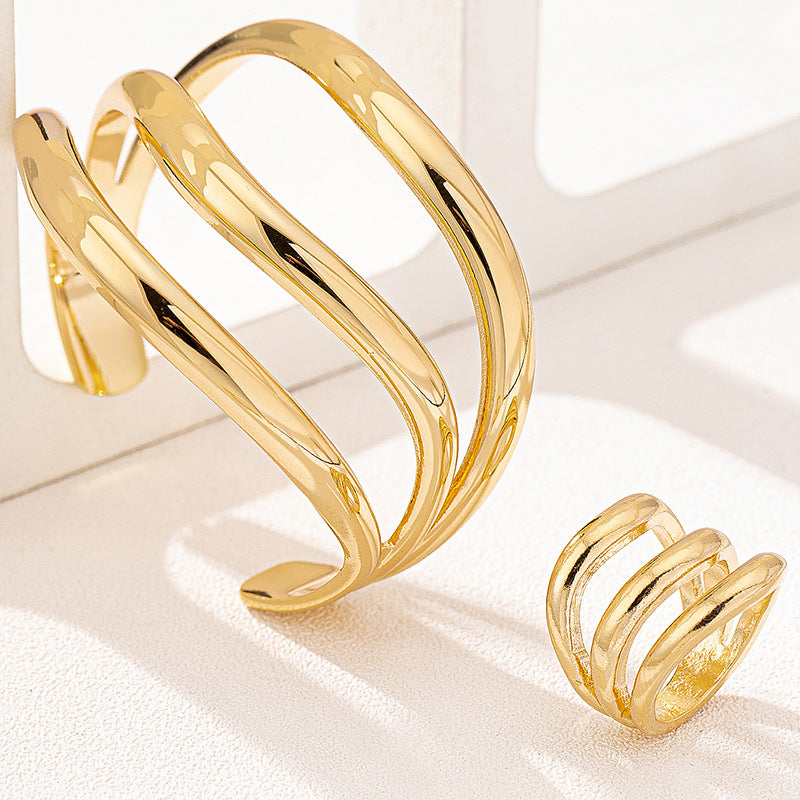 Two Piece Multi Layer Wave Metal Bracelet