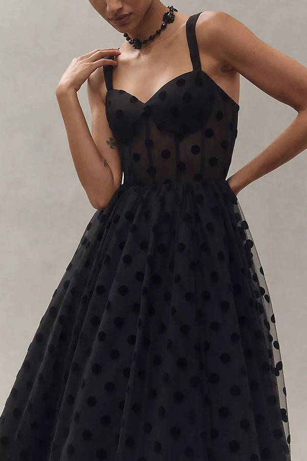 Ladies' new sexy mesh black dot zipper women's dress INS casual loose strapless sexy suspender party dress