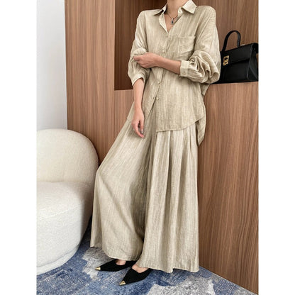 Early Spring Tencel Lyocell Fried Color Tie Dyed Loose Shirt Culottes Two Piece Sets