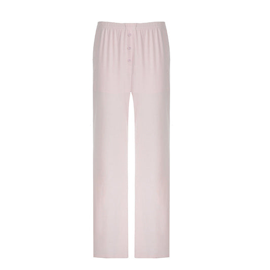 Casual Knitted Basic Breasted Long Sleeve Top Elastic Trousers Two Piece Pajamas Homewear