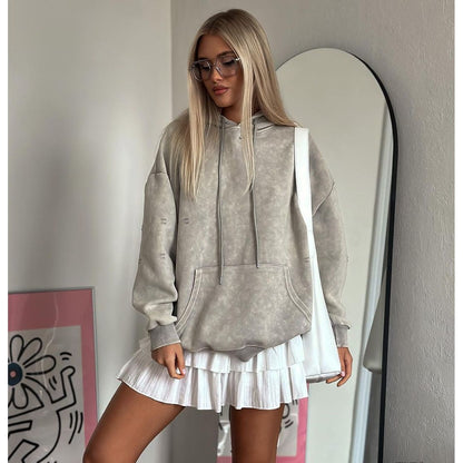 Retro Drawstring Hooded Sweatshirt