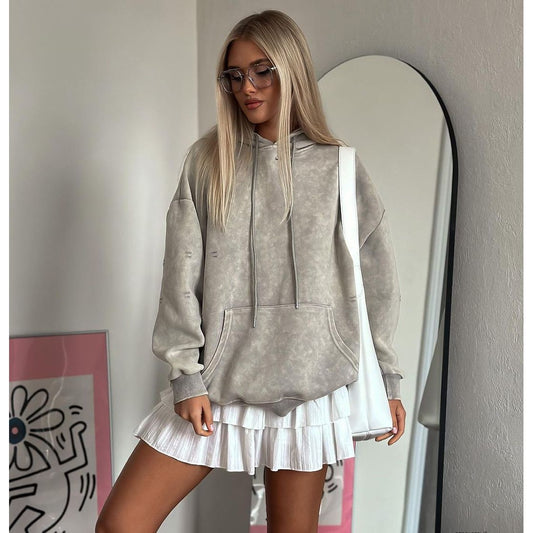 Retro Drawstring Hooded Sweatshirt