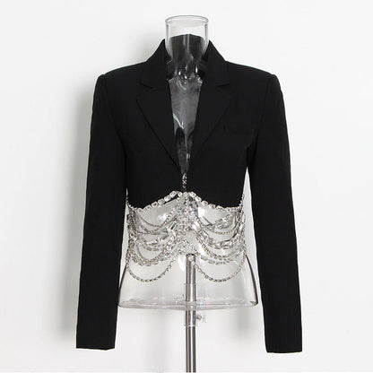 Skirt Set Autumn Rhinestone Chain Stitching Black Short Sheath Slim Skirt