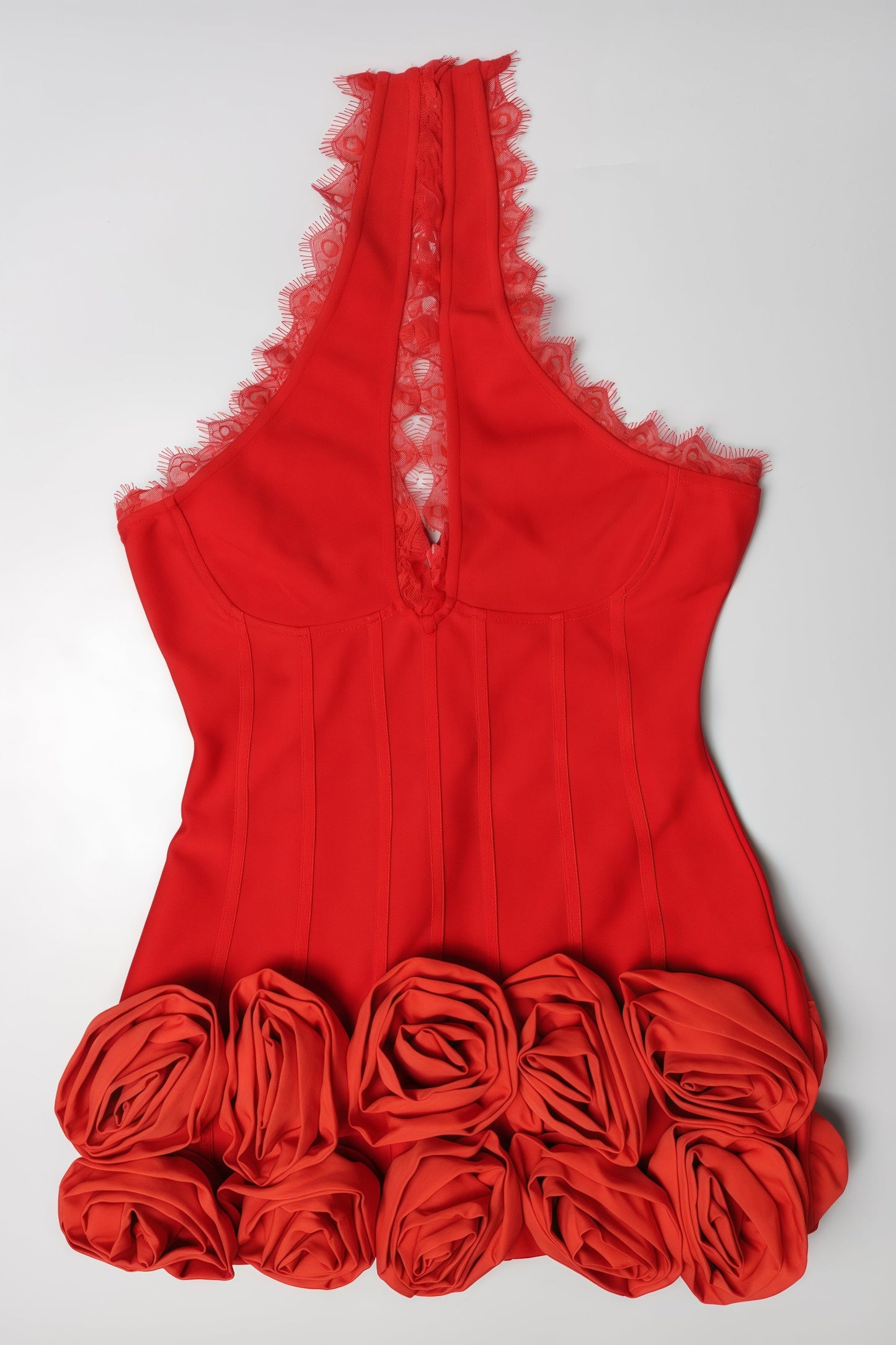 Natha Red 3D Flower Lace Mini Dress