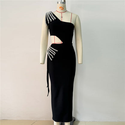 Sexy One Shoulder Hollow Out Cutout out Bandage Dress Diamond Elegant Evening Dress Party Dress