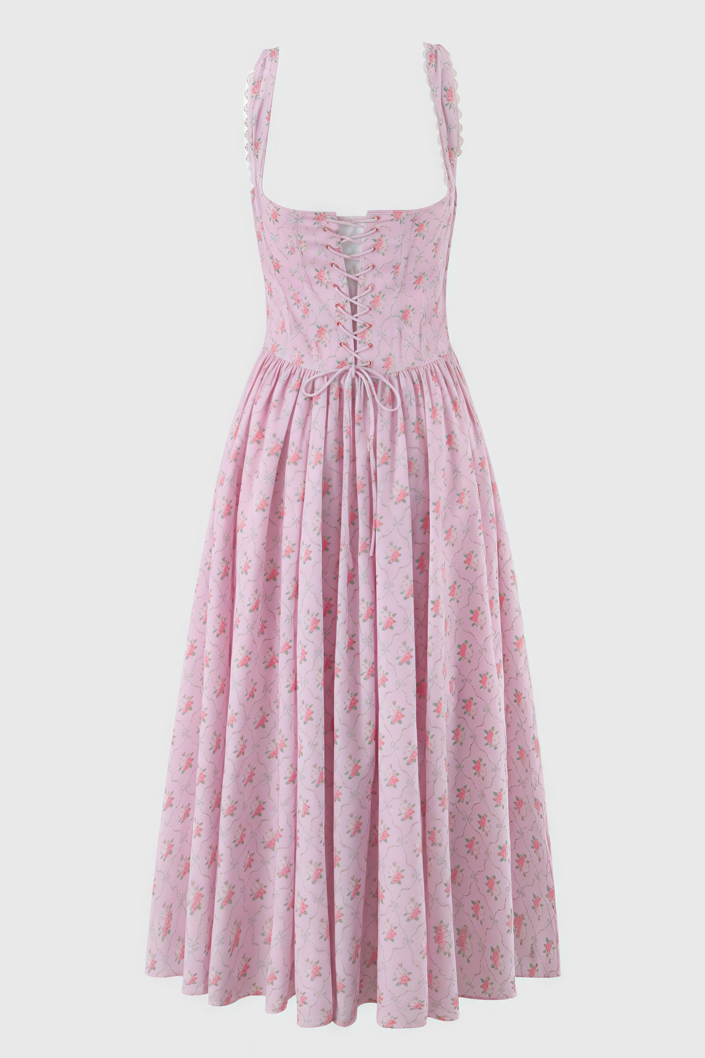 Arwent Pink Rose Print Stretch Cotton Midi Dress