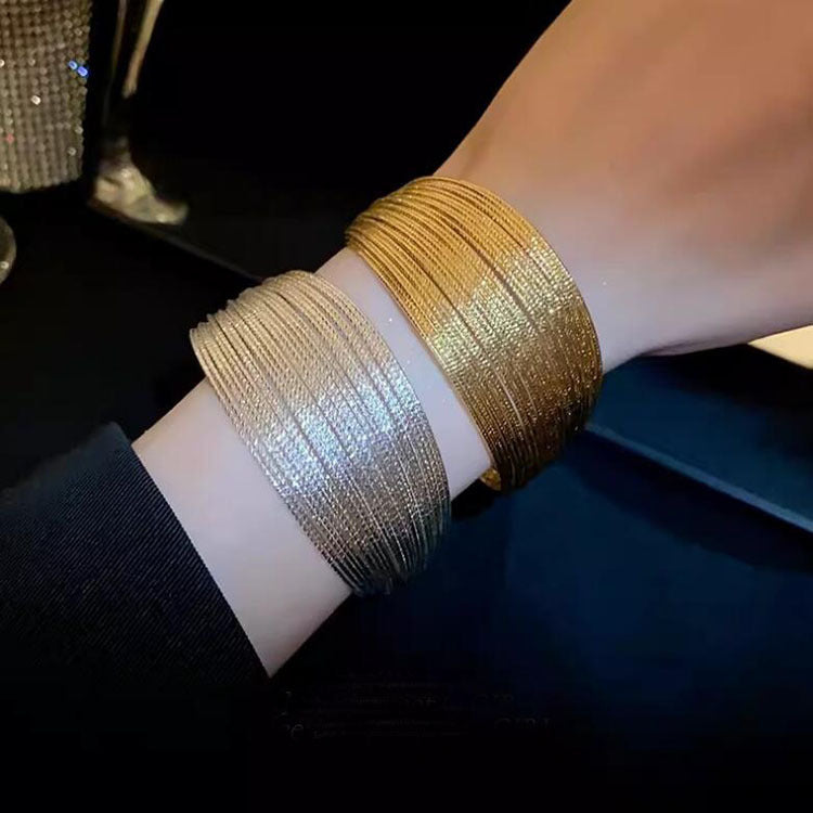 Brushed Multi Layer Open Wide Bracelet