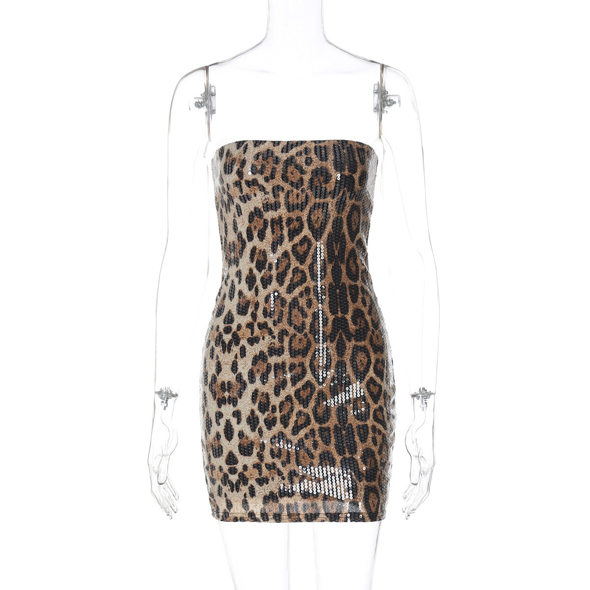Arleen Strapless Sequin Leopard Mini Dress