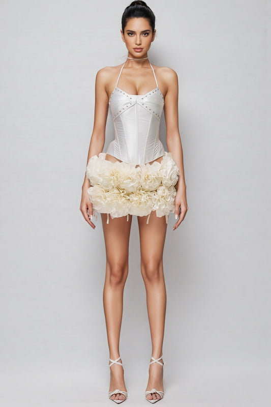 Delric Fishbone Floral Mini Dress Two Piece Set