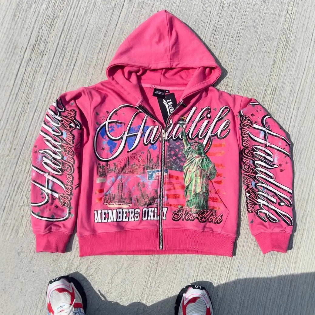 Gothic Punk Print Vintage Zip-up Hoodie
