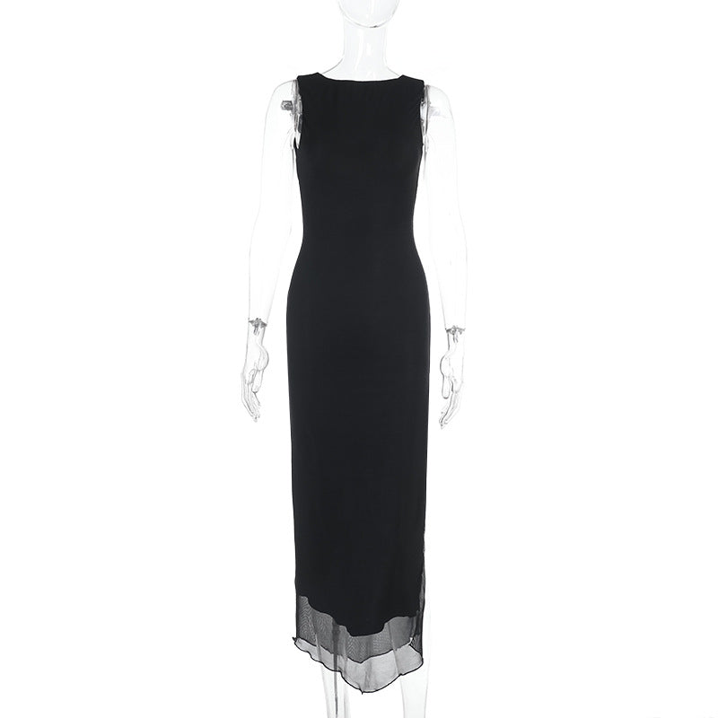 Sleeveless Dress Sexy Backless Slit Women Hip Dress