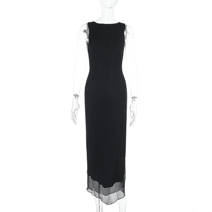 Sleeveless Dress Sexy Backless Slit Women Hip Dress