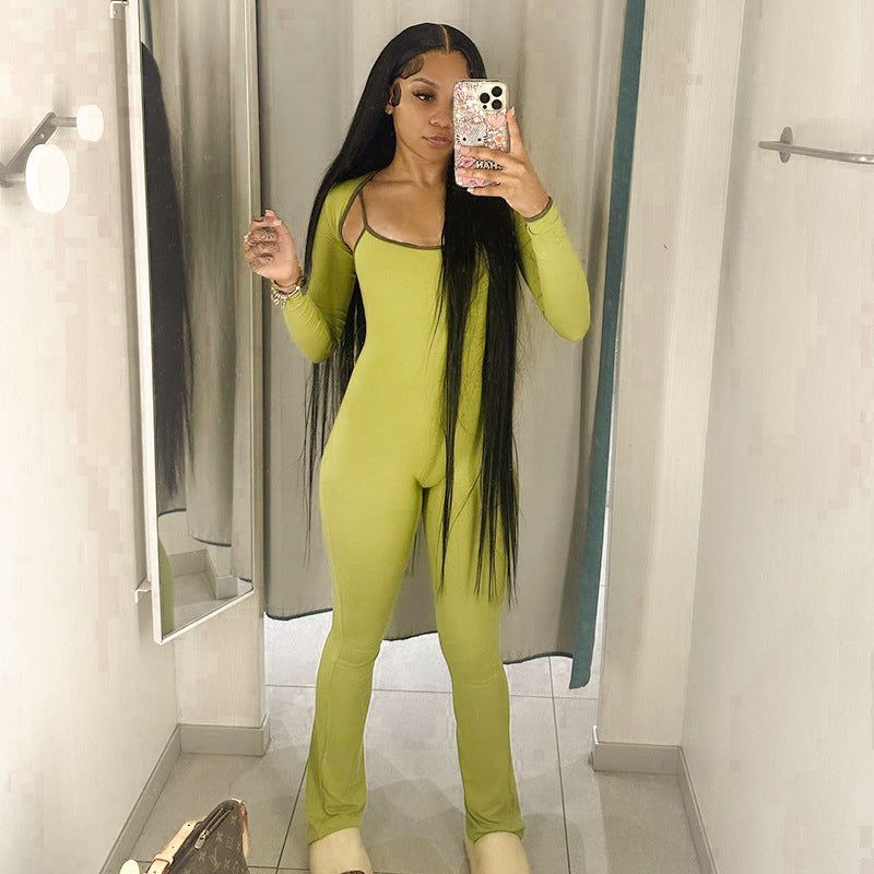 Women Wear Popular Square Collar Sleeveless Tight Top Jumpsuit Women