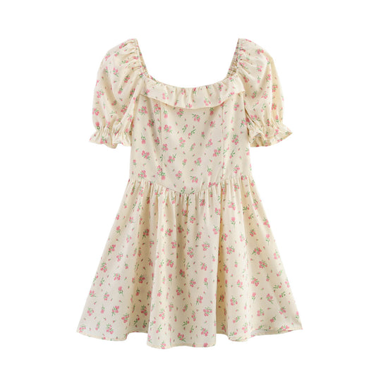 Spring Women Clothing Ruffled Short Sleeves Floral Dress