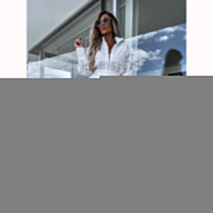 Casual Summer Solid Color Single Breasted Stand Collar Lace Shorts Suit