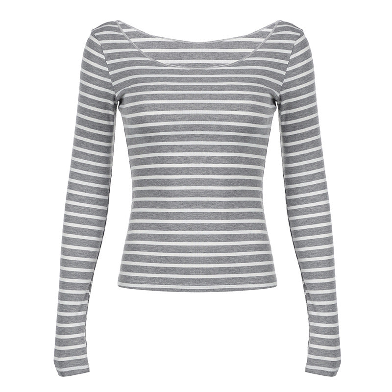 Off Shoulder Striped Lightweight Slim Fit Long Sleeve Blouse Sexy off Shoulder Simple All Match Slim Fit Casual Shirt