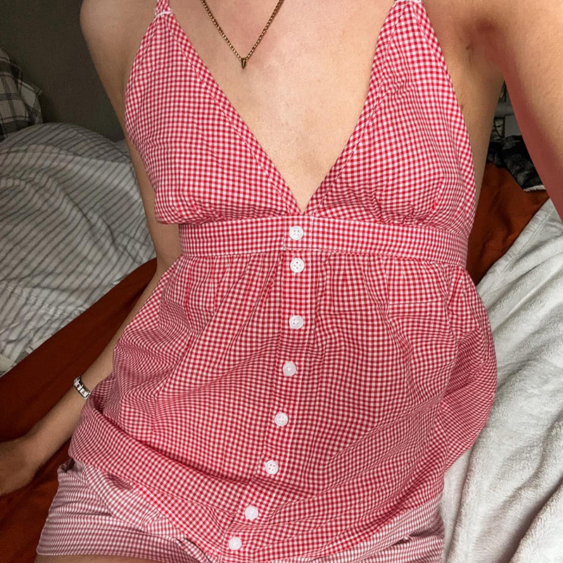 Etty Plaid Backless Top