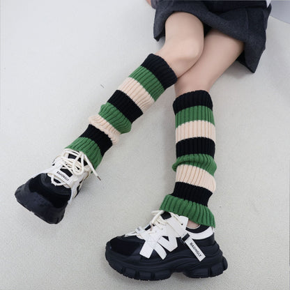 Knit Striped Color Block Slouchy Red Leg Warmers