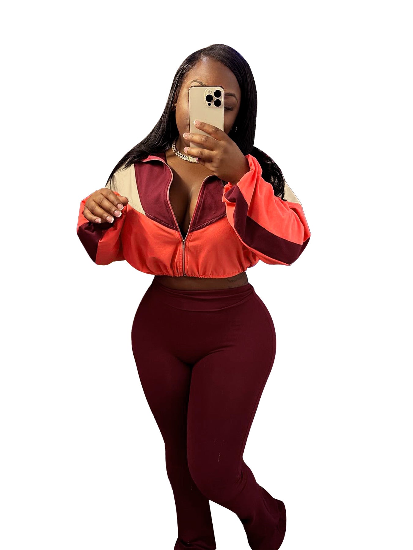 Sports Casual Women Clothing Color Matching Bare Cropped High Waist Slightly Flared Two Piece Set