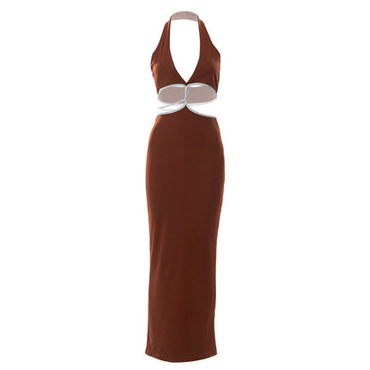 Sexy Cropped Outfit Halter Diamond Rope Maxi Dress Women