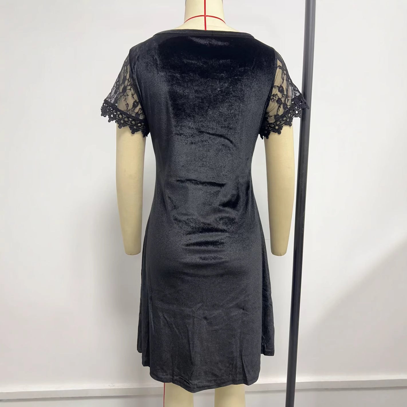 Winter Women Clothing Lace Short Sleeve Slim Fit Solid Color Slimming Dress