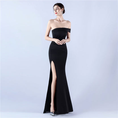 Dress Satin off Shoulder Hosting Celebration Annual Party Cocktail Evening Dress