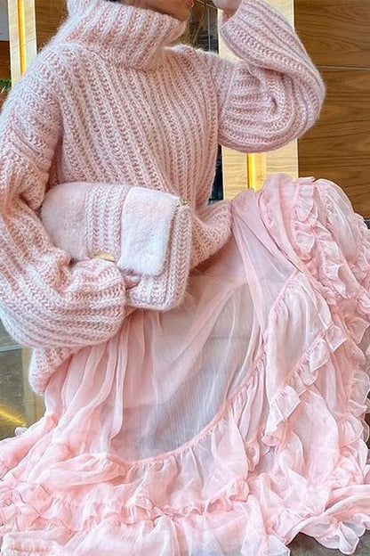 Stand-up collar and comfortable knitted sweater dress