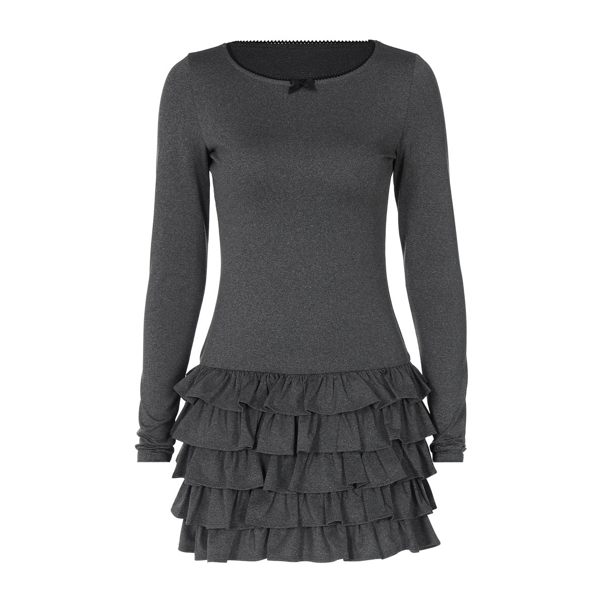 Winter Fashionable Pleated Stacking Lotus Leaf round Neck Slim Fit Sheath Dress Puffy dress