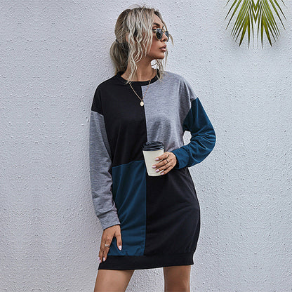 Autumn Women Clothing Long Sleeve Color Matching Sweater Dress
