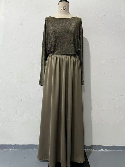 Spring Golden Long Sleeve Top Skirt Two Piece Set Women Clothing Skirts Set