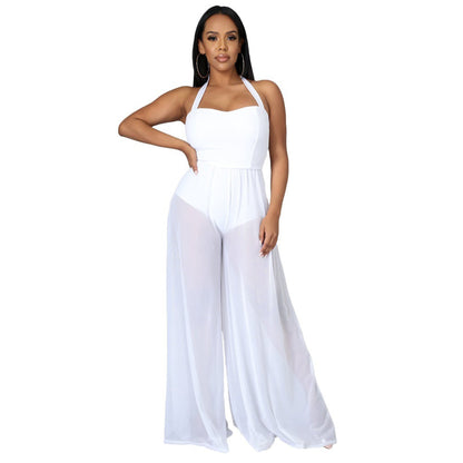 Solid Color Casual Chiffon Sling Women Jumpsuit