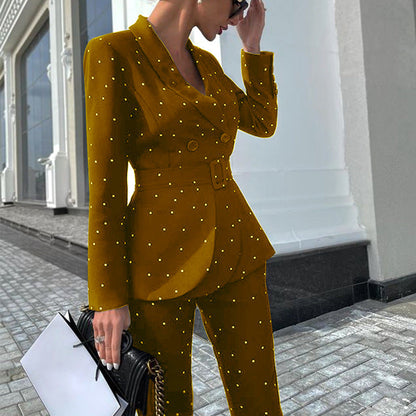 Black Polka Dot Long Sleeve Blazer Two Piece Set Women Clothing