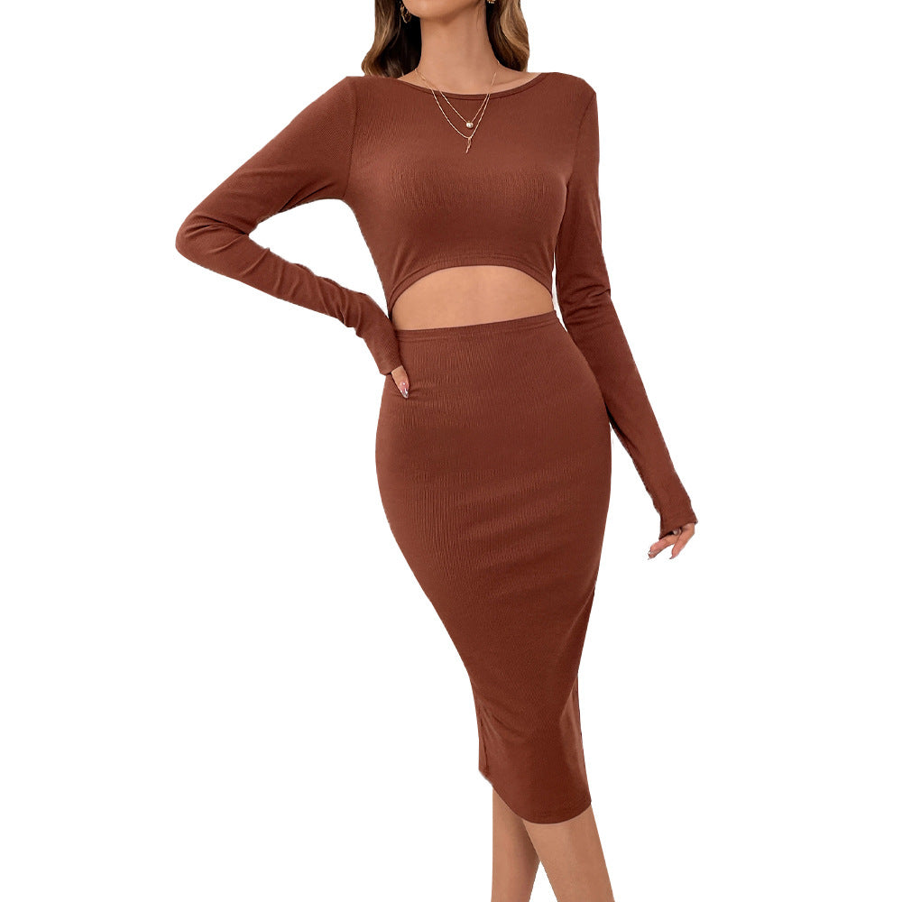 Knitted Sexy Design Waist Hollow Out Cutout Thin Sheath Dress