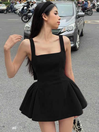 Spring Slip Backless Bow Pettiskirt Girl Cinched Short Dress
