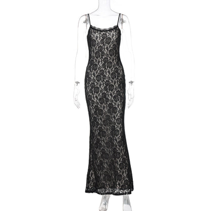 Summer Women Clothing Sexy Lace Stitching Maxi Dress Slim Strap Dress Women