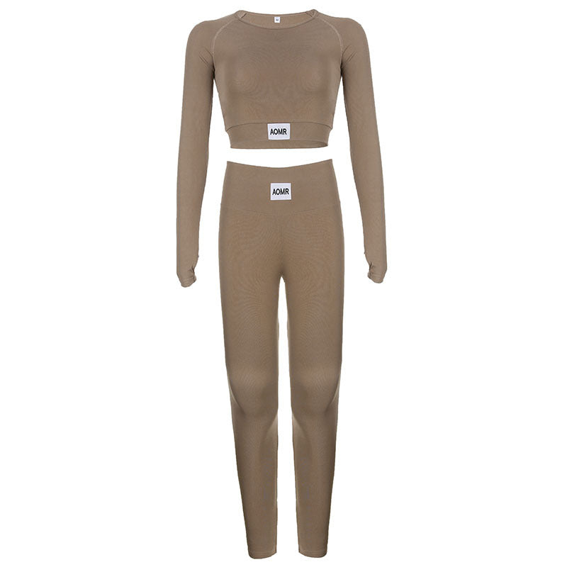 Casual Women Clothing Basic Solid Color Stitching Sports Yoga Comfortable Fitness Suit