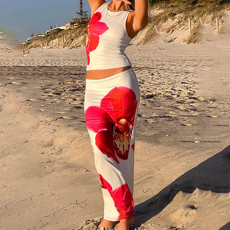 Carmen Orchid Print Maxi Skirt Set
