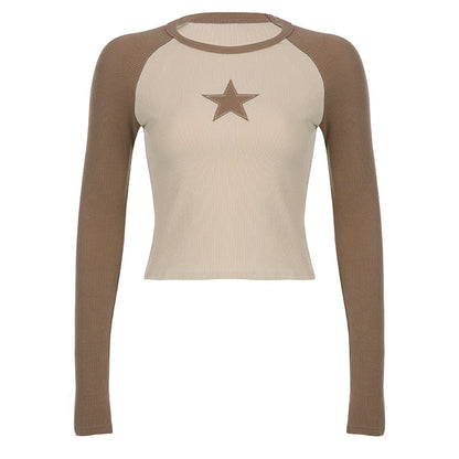 Raglan Sleeve Star Patch Knit Crop Top