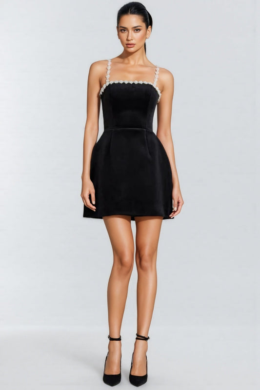 Gael Beaded Black Sleeveless Mini Dress